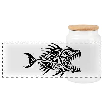 Fish Piranha Tribal - Panoramic Cookie Jar with Wooden Lid - white - Front