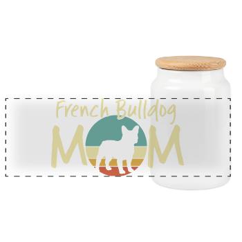 Französische Bulldogge Mama Vintage Design - Panorama Keksdose mit Holzdeckel - Weiß - Vorne