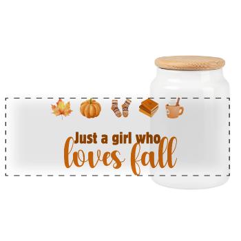 Herbstliebendes Mädchen Design, Fall Vibes - Panorama Keksdose mit Holzdeckel - Weiß - Vorne