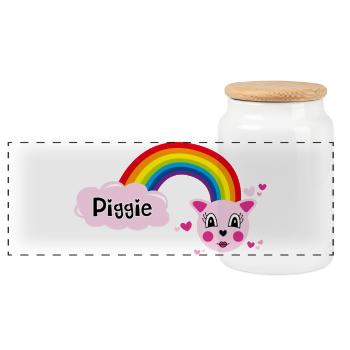 Piggie mimi by Helfspawn - Panoramic Cookie Jar with Wooden Lid - white - Front