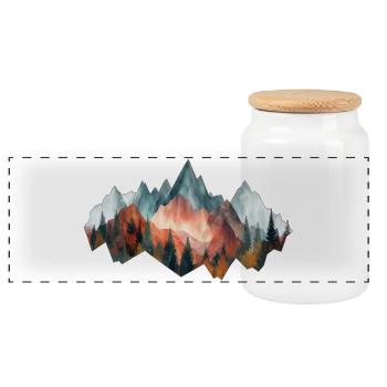 Forest Mountains Vintage - Panoramic Cookie Jar with Wooden Lid - white - Front