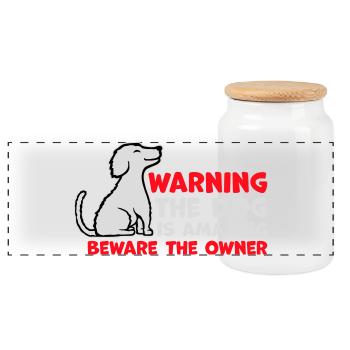 Attention chien est incroyable Attention propriétaire Hunde Haustier - Boîte à biscuits avec couvercle en bois - blanc - Devant