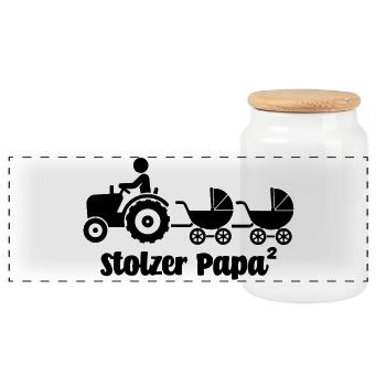 Funny gift for dad for birth Proud dad - Panoramic Cookie Jar with Wooden Lid - white - Front