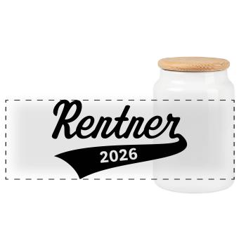 Rentner 2026 (Rente / Ruhestand / Black) - Panorama Keksdose mit Holzdeckel - Weiß - Vorne