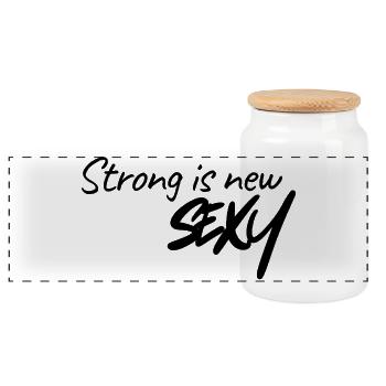 Strong is new sexy - Panoramic Cookie Jar with Wooden Lid - white - Front
