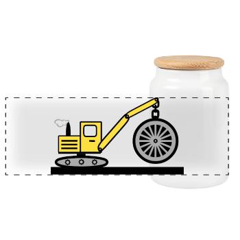Bagger - Panorama Keksdose mit Holzdeckel - Weiß - Vorne