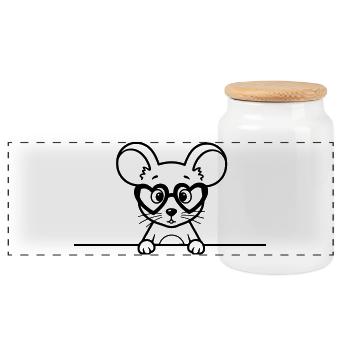 Süße Maus mit Herzbrille Lineart - Panorama Keksdose mit Holzdeckel - Weiß - Vorne