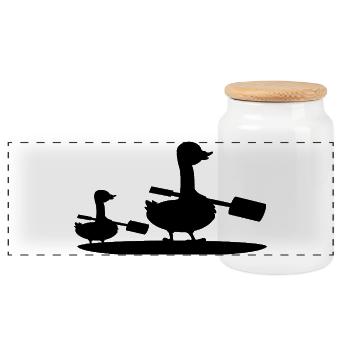 Kids Family Stand-Up Paddling SUP Goose - Panoramic Cookie Jar with Wooden Lid - white - Front
