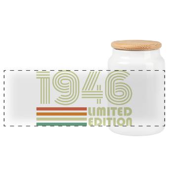Vintage 1946 Retro 1946 Birthday Gift - Panoramic Cookie Jar with Wooden Lid - white - Front
