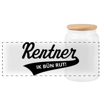 Rentner – Ik Bün Rut! (Plattdeutsch / Black) - Panorama Keksdose mit Holzdeckel - Weiß - Vorne