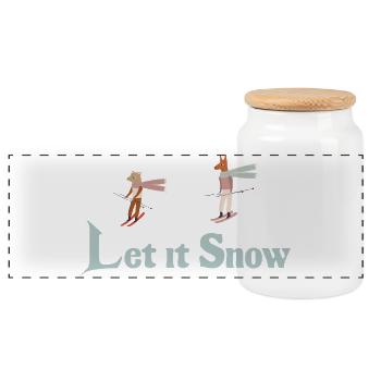 Let It Snow Winter Illustration - Panoramic Cookie Jar with Wooden Lid - white - Front