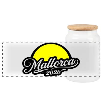 Mallorca 2026 Sun - Panoramic Cookie Jar with Wooden Lid - white - Front