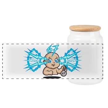 67 Six Seven Memes Funny Internet Trend - Panoramic Cookie Jar with Wooden Lid - white - Front