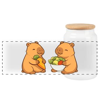 Couple capybara avec des légumes – détendu et mignon - Boîte à biscuits avec couvercle en bois - blanc - Devant