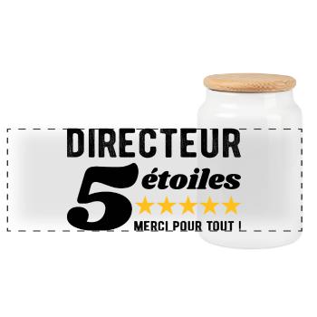 Cadeau Directeur 5 Étoiles - Merci pour tout ! - Boîte à biscuits avec couvercle en bois - blanc - Devant