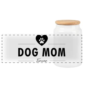Dog Mom (Black) - Panoramic Cookie Jar with Wooden Lid - white - Front