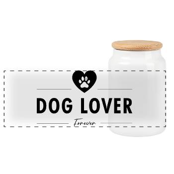 Dog Lover (Black) - Panoramic Cookie Jar with Wooden Lid - white - Front