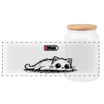 Battery low – Cute Cat Minimal Statement - Panoramic Cookie Jar with Wooden Lid - white - Front