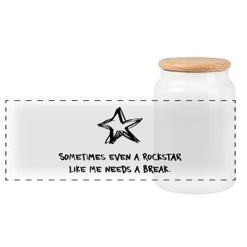 Sometimes even a Star needs a break – Statement - Panoramic Cookie Jar with Wooden Lid - white - Front