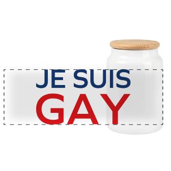 I am gay - Panoramic Cookie Jar with Wooden Lid - white - Front