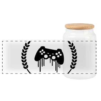 Gaming Controller Wreath Crest - Panoramic Cookie Jar with Wooden Lid - white - Front
