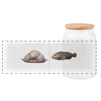 Blobfish Out Of Context vs In Context Comparison - Panoramic Cookie Jar with Wooden Lid - white - Front