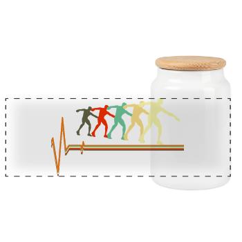 Shot Put Evolution Retro Herzschlag Pulskunst - Panorama Keksdose mit Holzdeckel - Weiß - Vorne