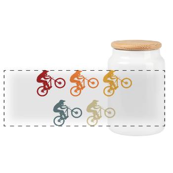 Bicycle Mountain Bike Retro Cyclist Gift - Panoramic Cookie Jar with Wooden Lid - white - Front