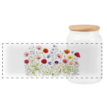 Wildflowers meadow with natural watercolor flowers - Panoramic Cookie Jar with Wooden Lid - white - Front