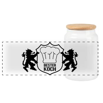 Bester Koch Wappen - Panorama Keksdose mit Holzdeckel - Weiß - Vorne