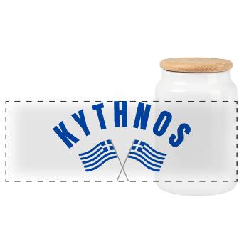 Kythnos Greek Flags  - Panoramic Cookie Jar with Wooden Lid - white - Front