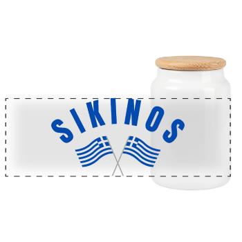 Sikinos Greek Flags  - Panoramic Cookie Jar with Wooden Lid - white - Front
