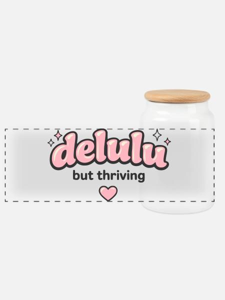 Delulu Thriving Logo - Panoramic Cookie Jar with Wooden Lid - white