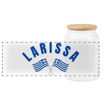 Larissa Griechische Flaggen - Panorama Keksdose mit Holzdeckel - Weiß - Vorne