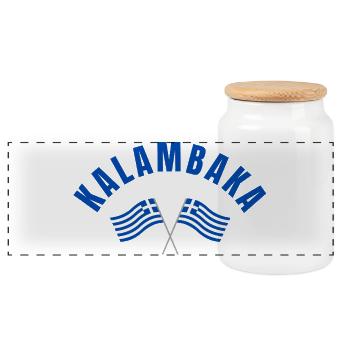Kalambaka-griechische Flaggen - Panorama Keksdose mit Holzdeckel - Weiß - Vorne