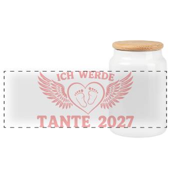 Ich werde Tante 2027 Schwangerschaft Ankündigen - Panorama Keksdose mit Holzdeckel - Weiß - Vorne