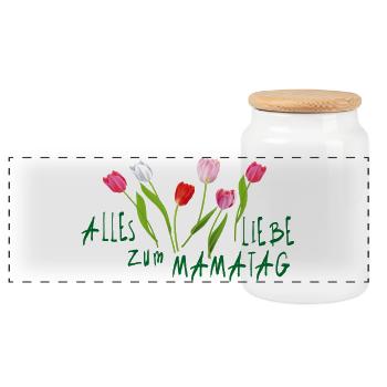 Muttertag Tulpenstrauß - Panorama Keksdose mit Holzdeckel - Weiß - Vorne