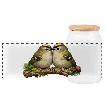 Crêtes dorées sur brindille - illustration - Boîte à biscuits avec couvercle en bois - blanc - Devant