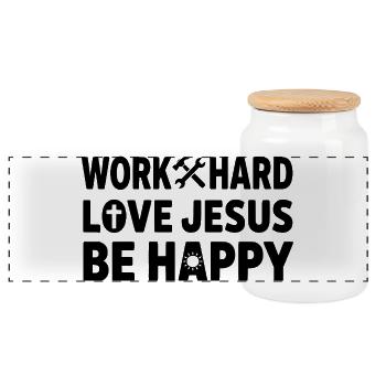 Travaille dur Aime Jésus Sois heureux Christian - Boîte à biscuits avec couvercle en bois - blanc - Devant