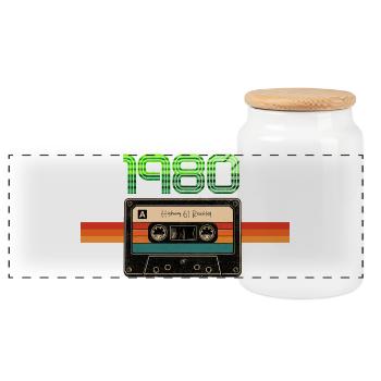 Conception d’autoroute rétro en cassette des années 1980 - Boîte à biscuits avec couvercle en bois - blanc - Devant