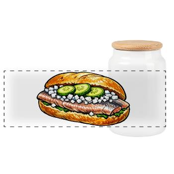 Rouleaux de poisson - Boîte à biscuits avec couvercle en bois - blanc - Devant