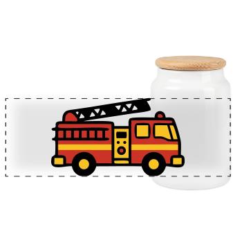 Icône camion de pompiers - Boîte à biscuits avec couvercle en bois - blanc - Devant