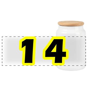 14 Number Symbol - Panoramic Cookie Jar with Wooden Lid - white - Front