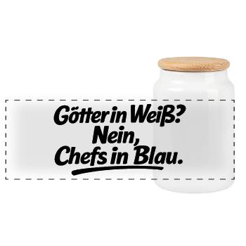 Götter in Weiß? Nein, Chefs in Blau. - Panorama Keksdose mit Holzdeckel - Weiß - Vorne