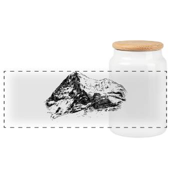 Silhouette du Visage Nord Eiger | Sommet des Alpes suisses - Boîte à biscuits avec couvercle en bois - blanc - Devant