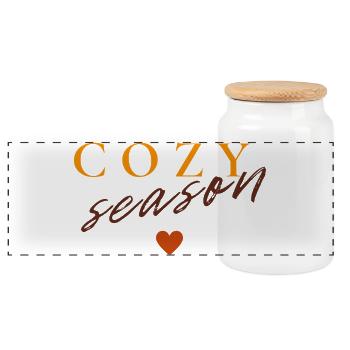 Cozy Season | Minimal Autumn Design - Panoramic Cookie Jar with Wooden Lid - white - Front