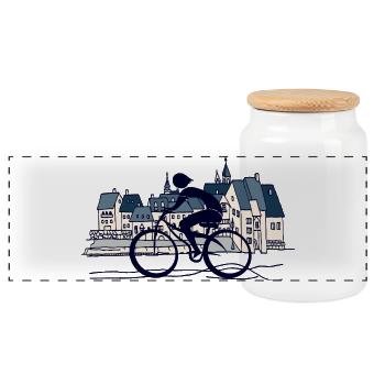 Cyclist - Panoramic Cookie Jar with Wooden Lid - white - Front