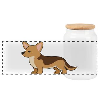 Cozy Corgi Silhouette Print - Panoramic Cookie Jar with Wooden Lid - white - Front