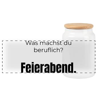 Was machst du beruflich? Feierabend – Spruch - Panorama Keksdose mit Holzdeckel - Weiß - Vorne