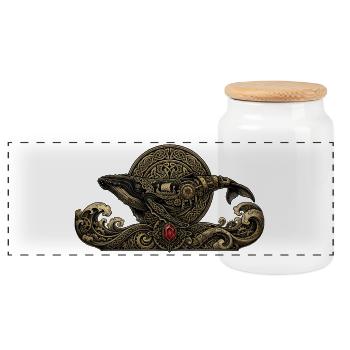 Steampunk Whale with Gems - Panoramic Cookie Jar with Wooden Lid - white - Front